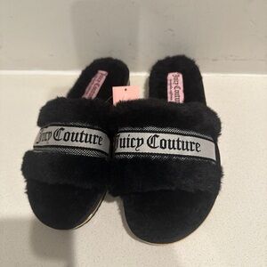 Juicy Couture Black and Gold Fuzzy Slippers